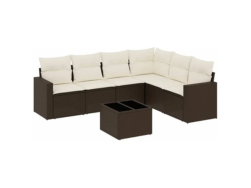 Salon de jardin avec coussins 7 pcs marron résine tressée