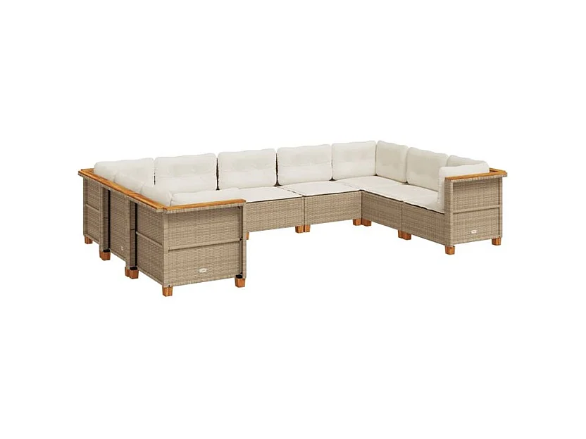 Salon de jardin avec coussins 9 pcs beige résine tressée
