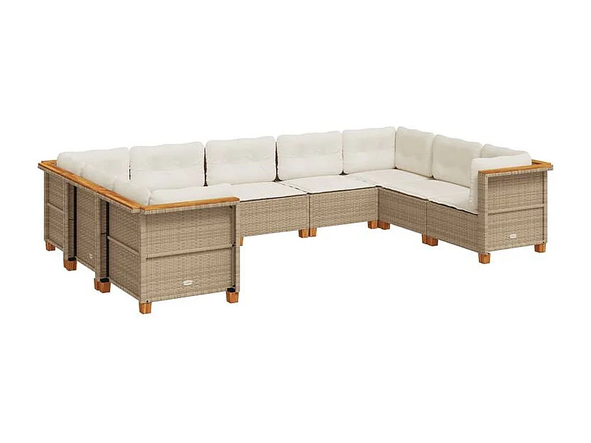 Salon de jardin avec coussins 9 pcs beige résine tressée