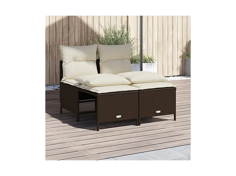 Salon de jardin 4 pcs avec coussins marron résine tressée