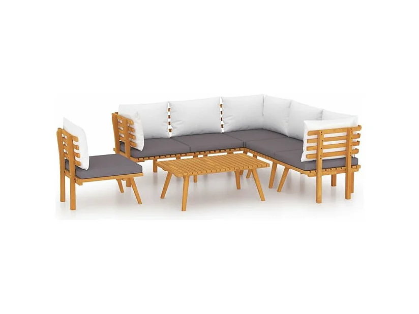 Salon de jardin 7 pcs avec coussins Bois d'acacia solide