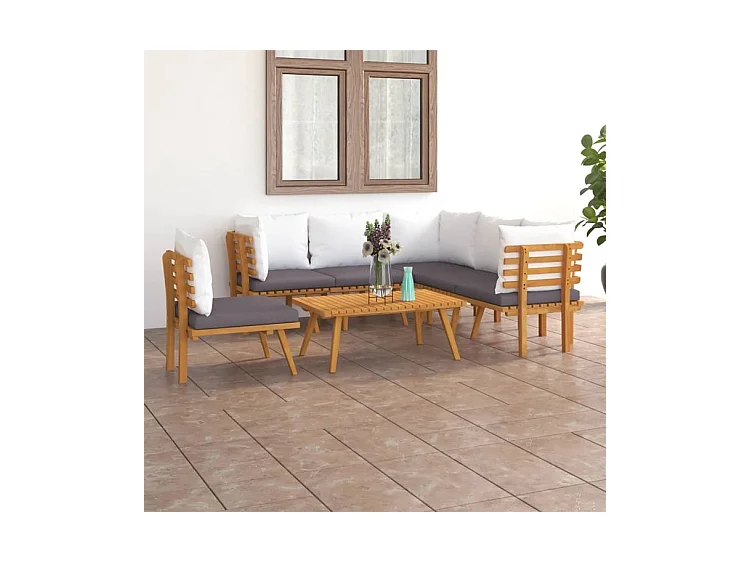 Salon de jardin 7 pcs avec coussins Bois d'acacia solide