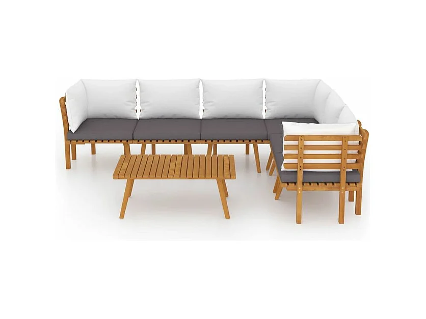 Salon de jardin 7 pcs avec coussins Bois d'acacia solide
