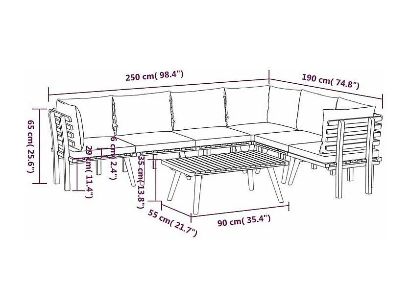 Salon de jardin 7 pcs avec coussins Bois d'acacia solide