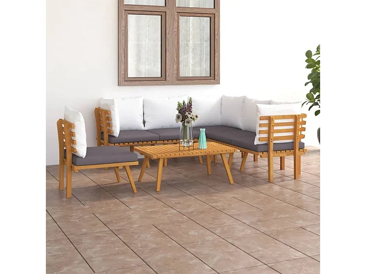 Salon de jardin 7 pcs avec coussins Bois d'acacia solide