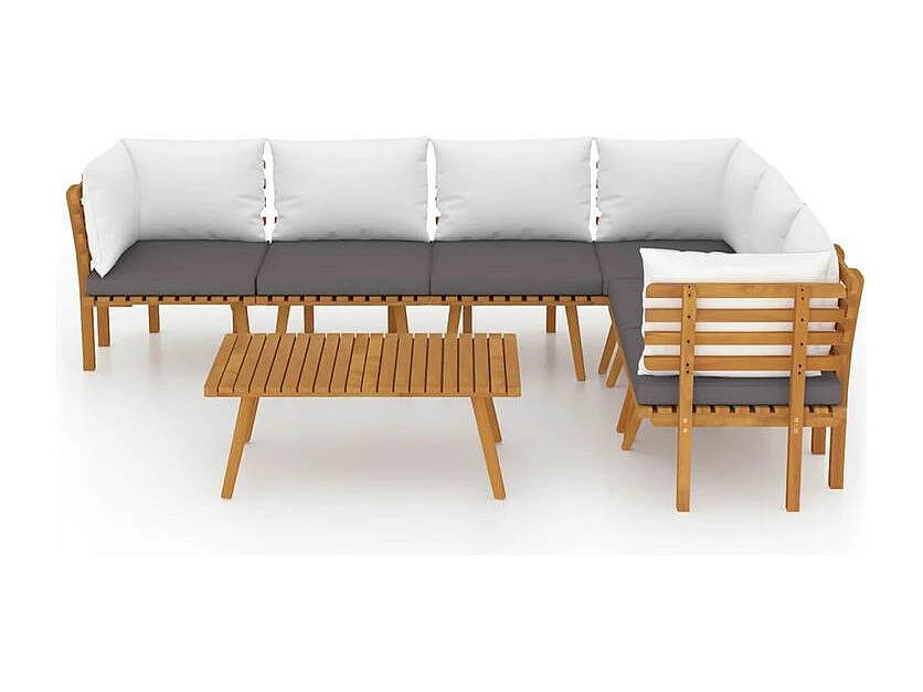 Salon de jardin 7 pcs avec coussins Bois d'acacia solide