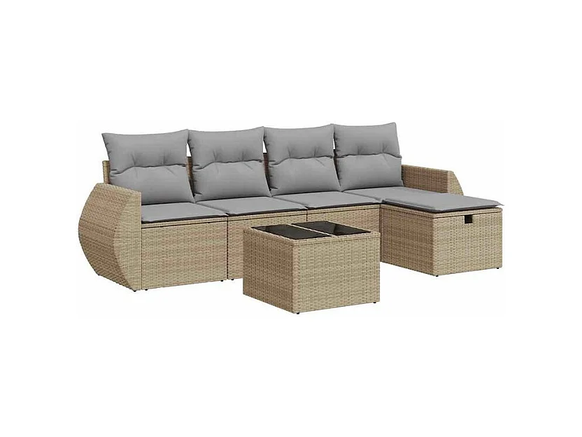 Salon de jardin avec coussins 6 pcs beige résine tressée