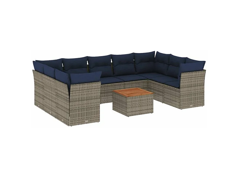 Salon de jardin 10 pcs avec coussins gris résine tressée