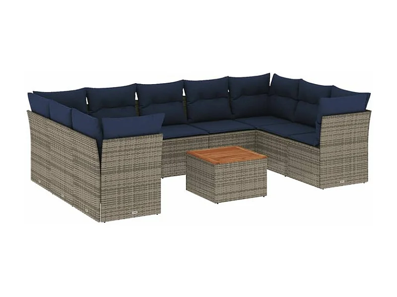 Salon de jardin 10 pcs avec coussins gris résine tressée