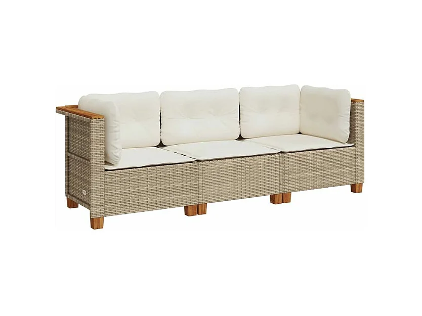 Canapé de jardin avec coussins 3 places beige résine tressée