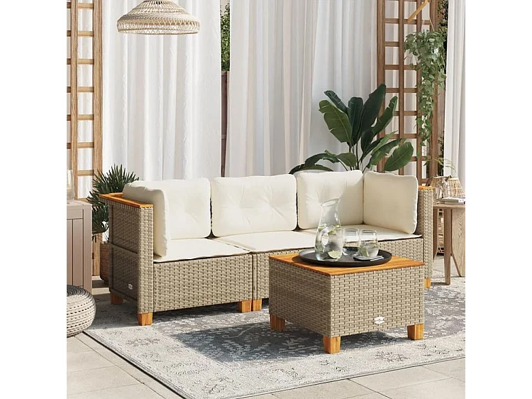 Canapé de jardin avec coussins 3 places beige résine tressée