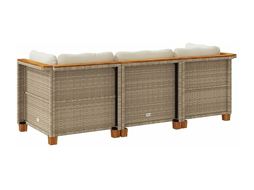 Canapé de jardin avec coussins 3 places beige résine tressée