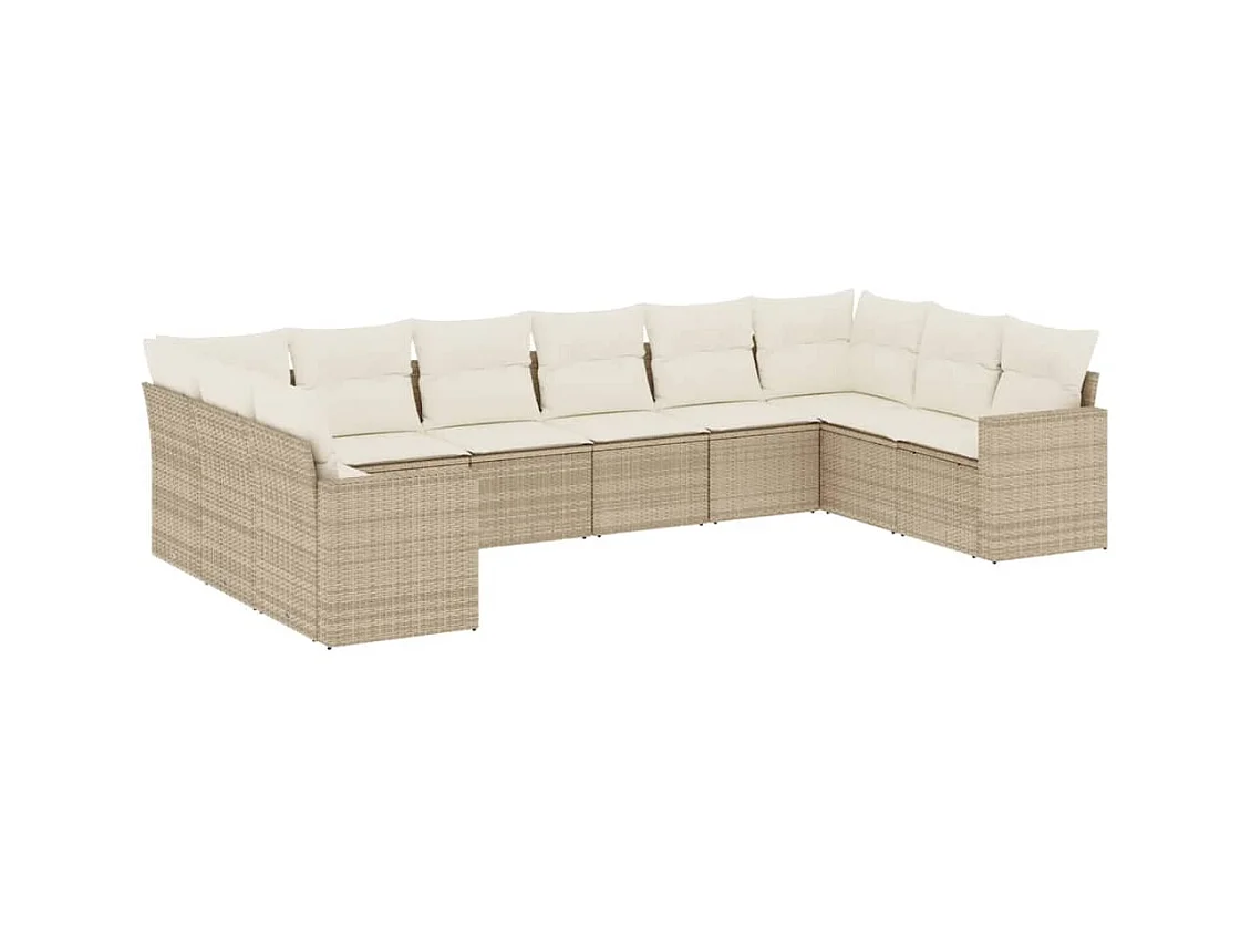 Salon de jardin avec coussins 10 pcs beige résine tressée