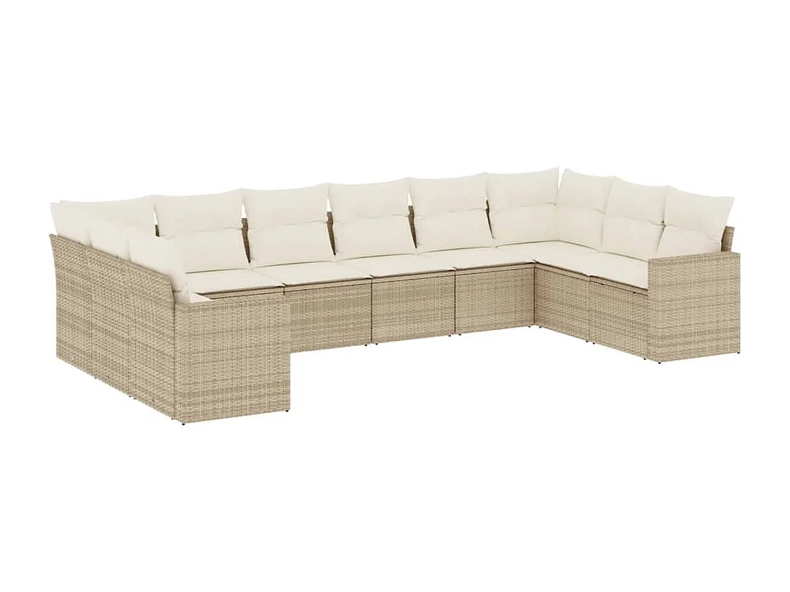 Salon de jardin avec coussins 10 pcs beige résine tressée