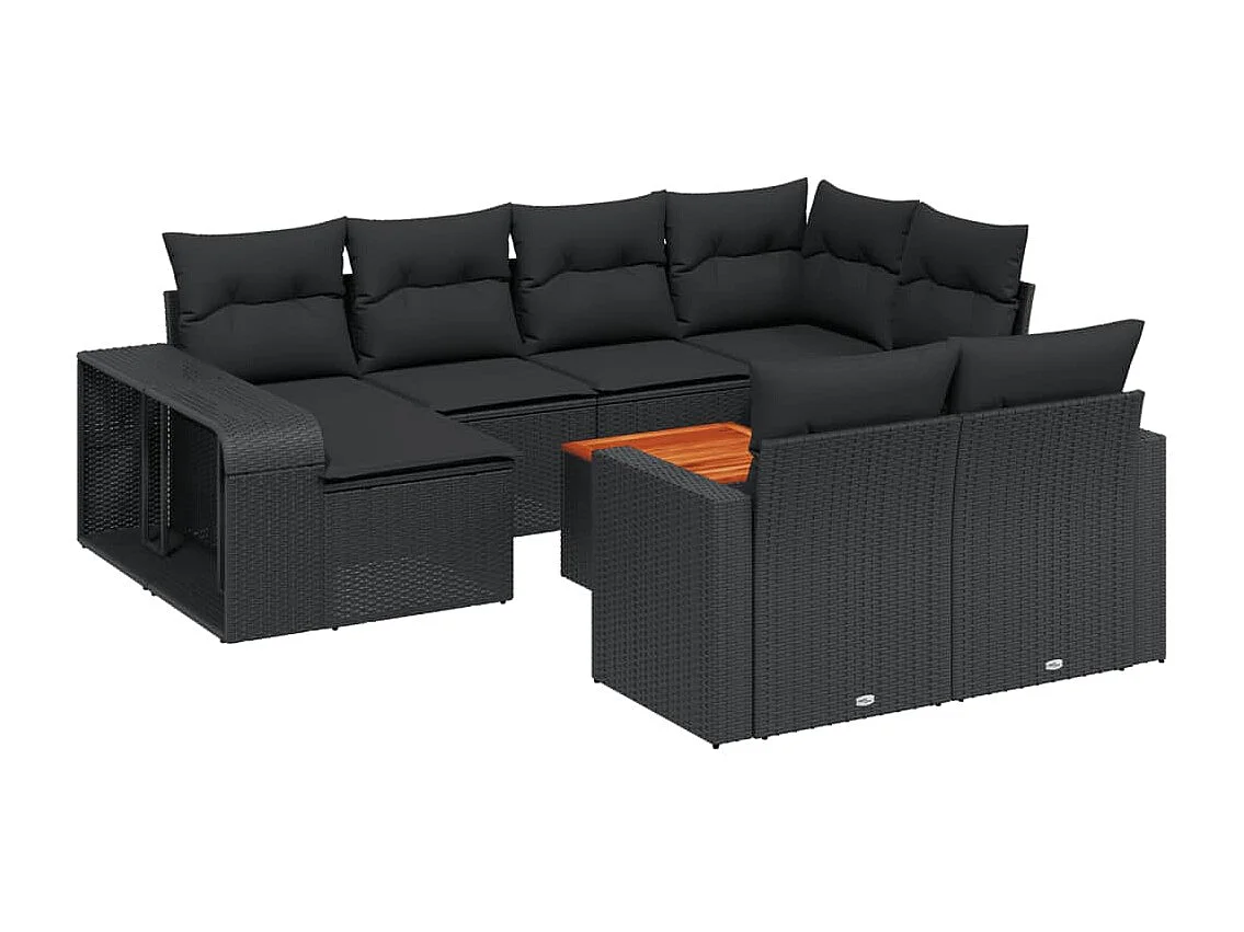 Salon de jardin 11 pcs avec coussins noir résine tressée