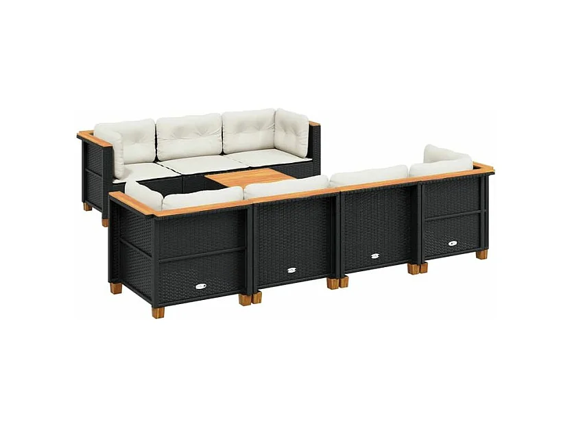 Salon de jardin 8 pcs avec coussins noir résine tressée