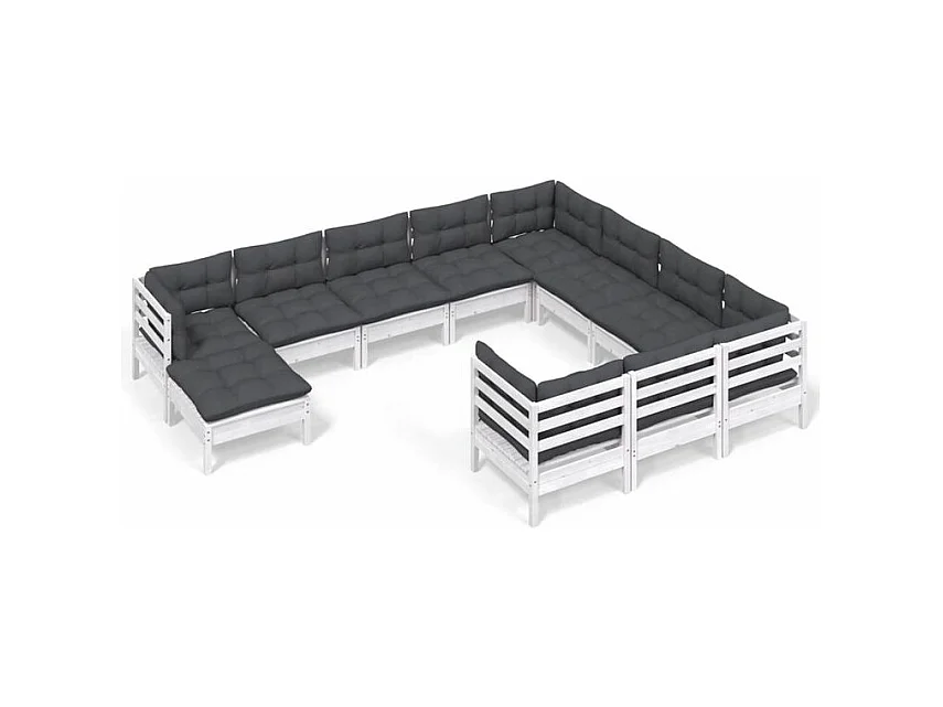 Salon de jardin 11 pcs avec coussins blanc bois de pin