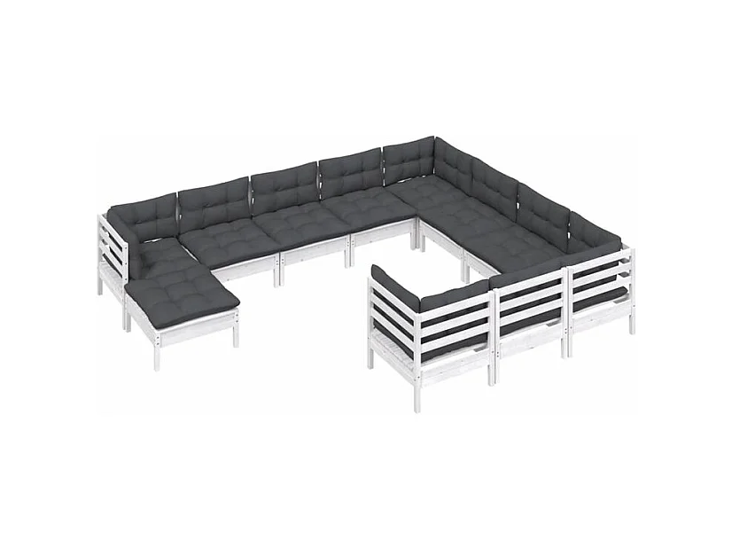 Salon de jardin 11 pcs avec coussins blanc bois de pin