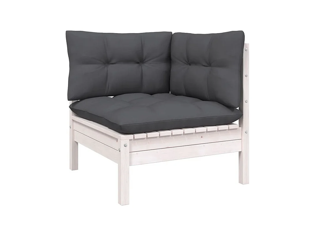 Salon de jardin 11 pcs avec coussins blanc bois de pin