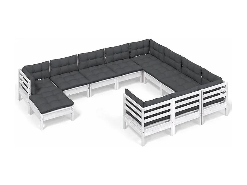 Salon de jardin 11 pcs avec coussins blanc bois de pin