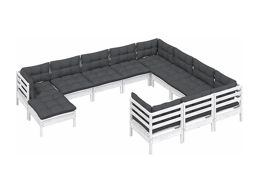 Salon de jardin 11 pcs avec coussins blanc bois de pin