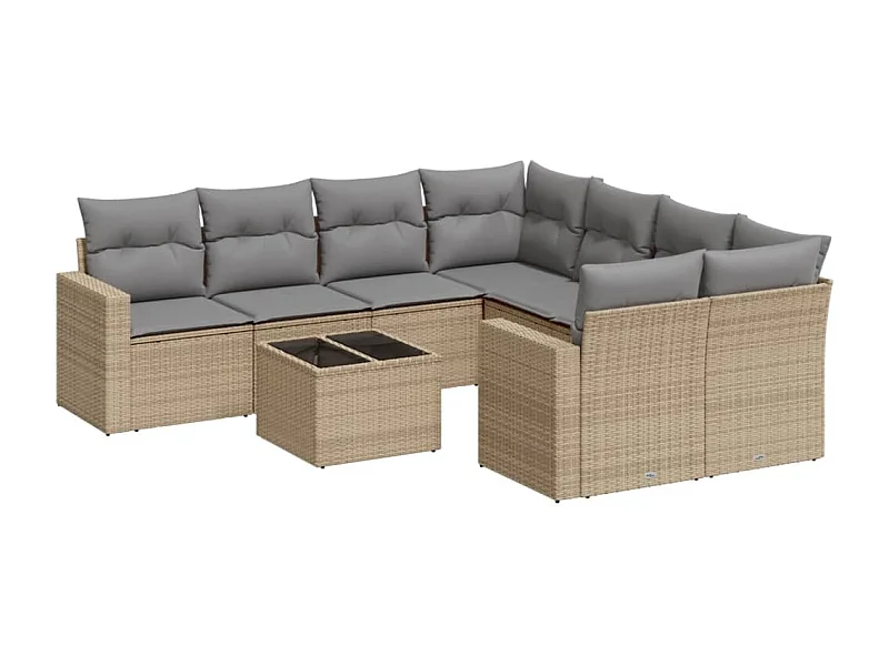 Salon de jardin avec coussins 9 pcs beige résine tressée