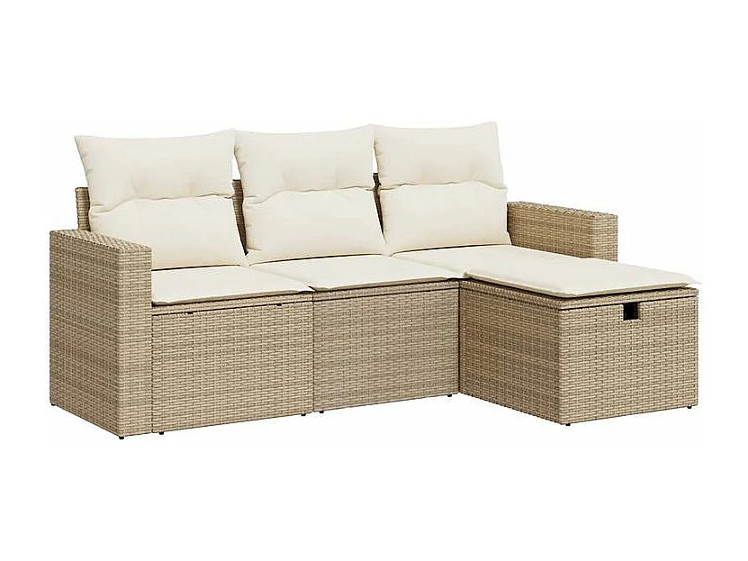 Salon de jardin avec coussins 4 pcs beige résine tressée