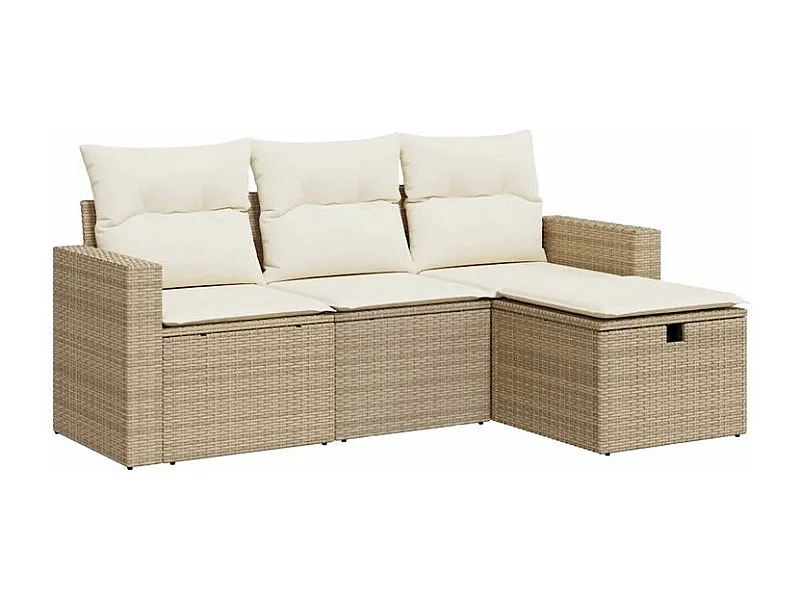 Salon de jardin avec coussins 4 pcs beige résine tressée