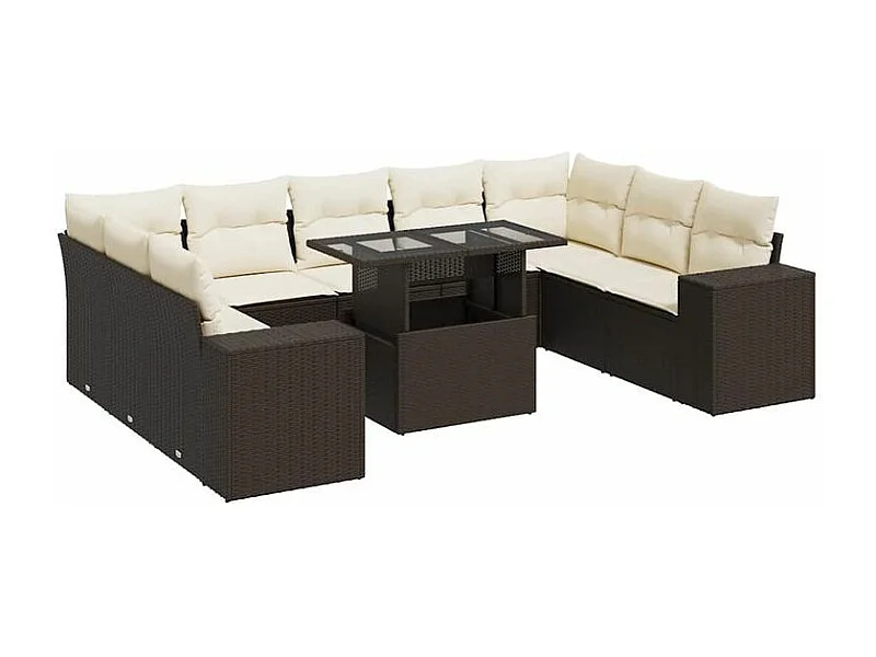 Salon de jardin 10 pcs avec coussins marron résine tressée