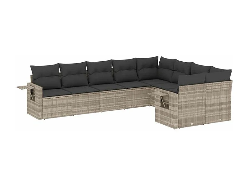 Salon de jardin 9 pcs avec coussins gris clair résine tressée