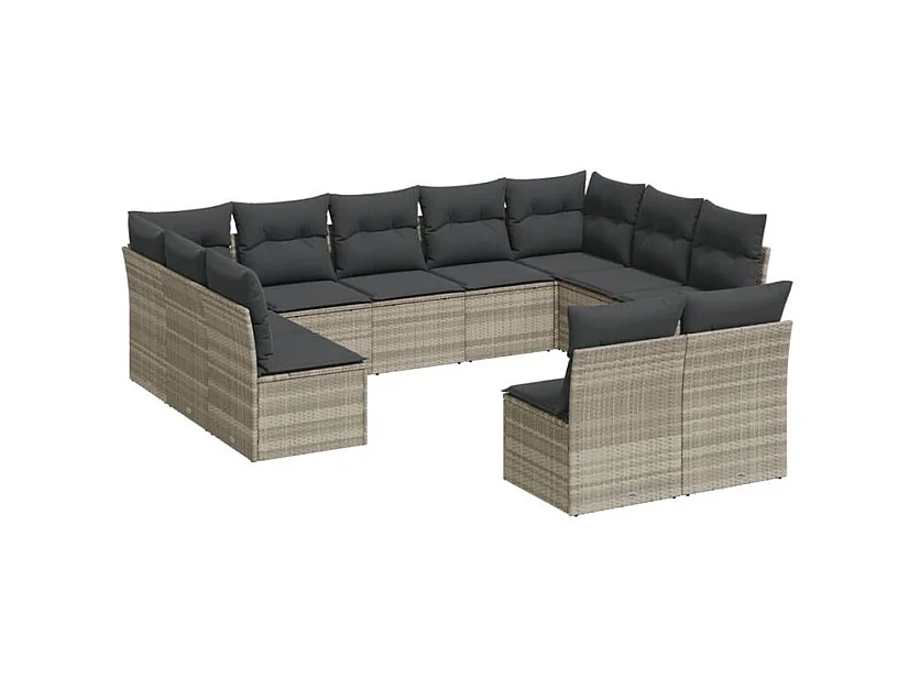 Salon de jardin 11 pcs avec coussins gris clair résine tressée