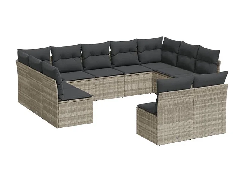 Salon de jardin 11 pcs avec coussins gris clair résine tressée