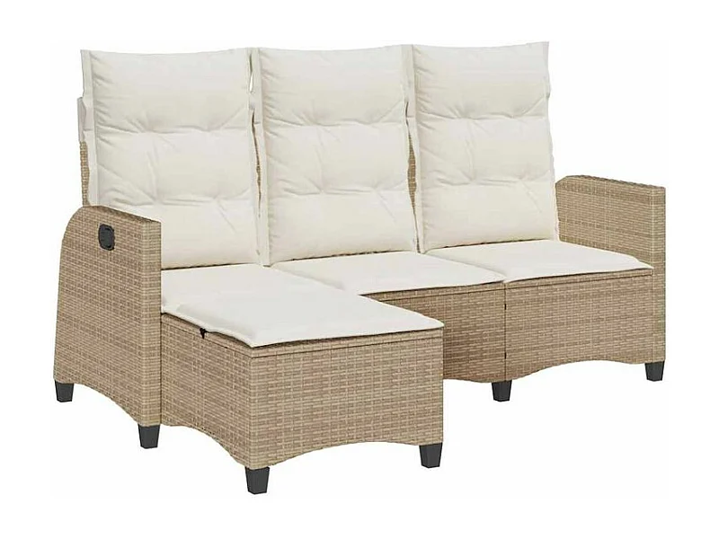 Canapé de jardin inclinable coussins forme de L beige polyrotin