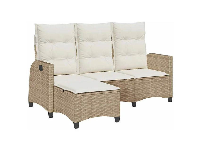 Canapé de jardin inclinable coussins forme de L beige polyrotin