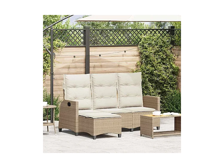 Canapé de jardin inclinable coussins forme de L beige polyrotin