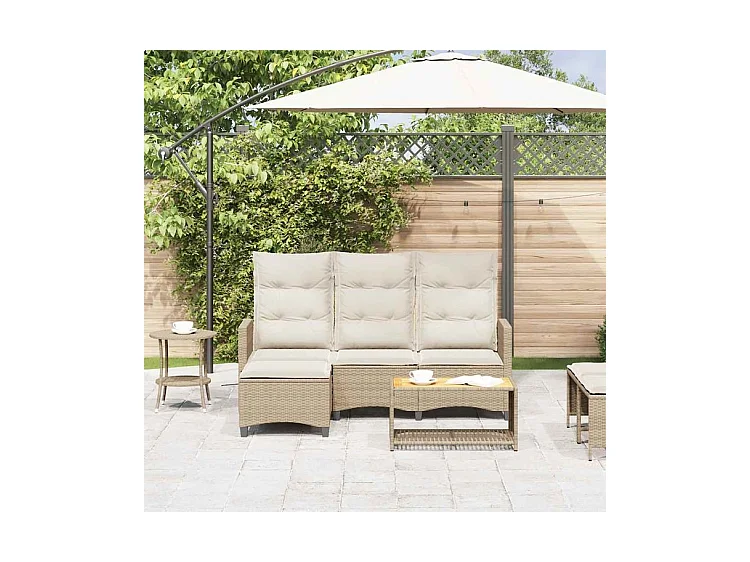 Canapé de jardin inclinable coussins forme de L beige polyrotin