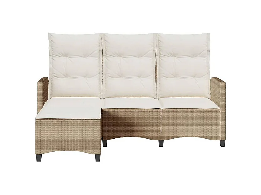 Canapé de jardin inclinable coussins forme de L beige polyrotin