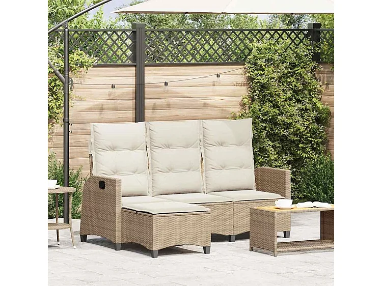 Canapé de jardin inclinable coussins forme de L beige polyrotin