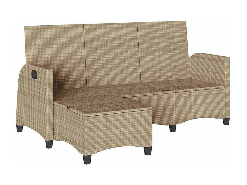 Canapé de jardin inclinable coussins forme de L beige polyrotin