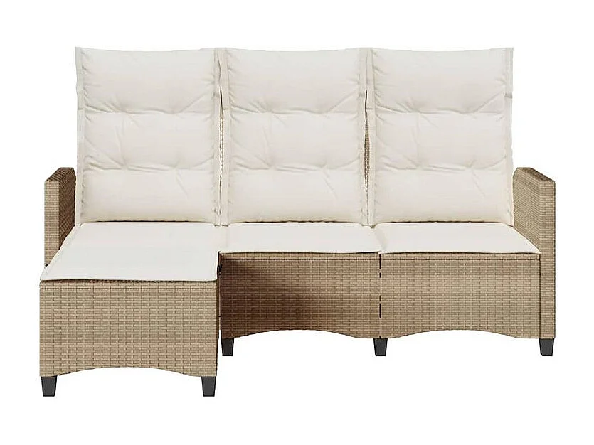 Canapé de jardin inclinable coussins forme de L beige polyrotin