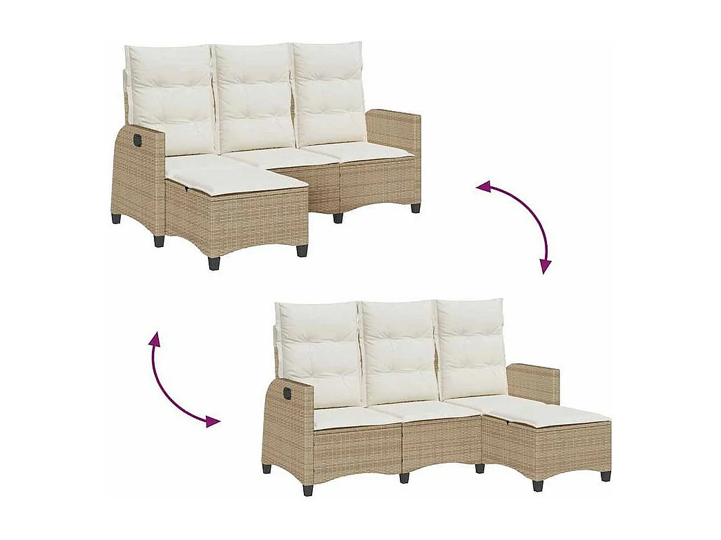 Canapé de jardin inclinable coussins forme de L beige polyrotin