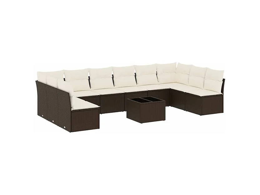 Salon de jardin et coussins 11 pcs marron résine tressée