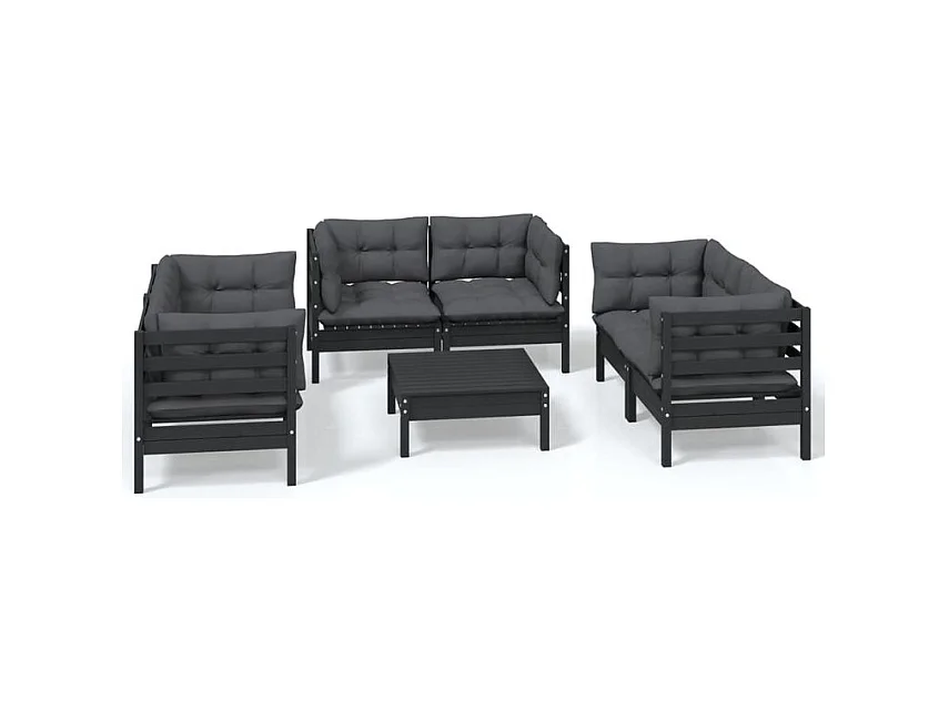 Salon de jardin 7 pcs avec coussins Bois de pin massif