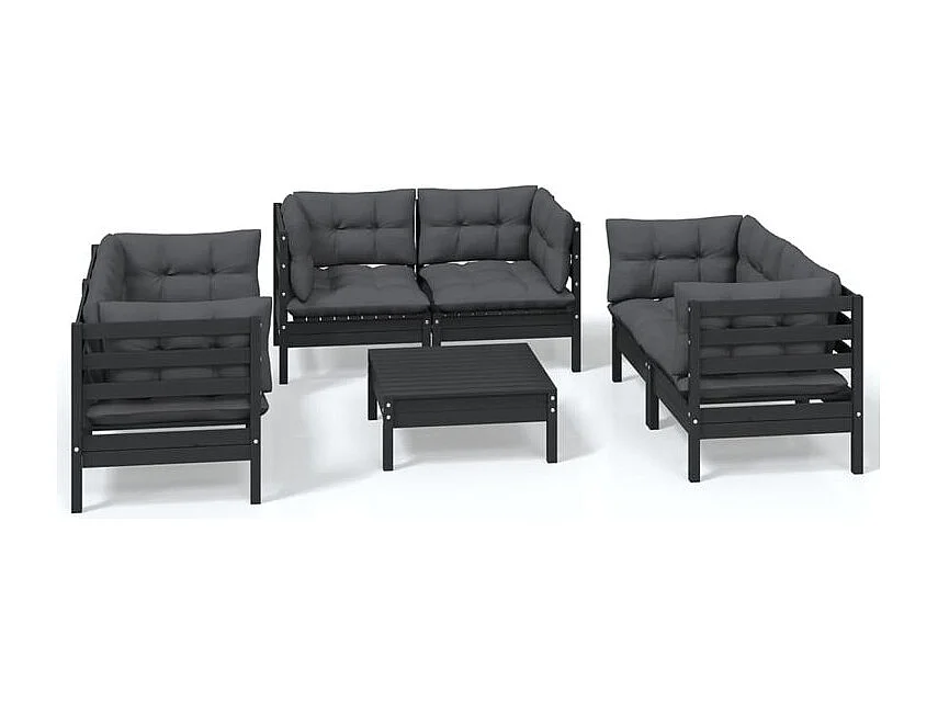 Salon de jardin 7 pcs avec coussins Bois de pin massif