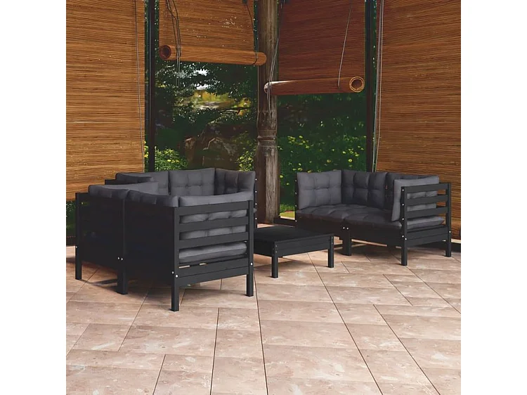 Salon de jardin 7 pcs avec coussins Bois de pin massif