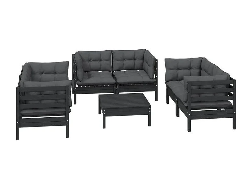 Salon de jardin 7 pcs avec coussins Bois de pin massif