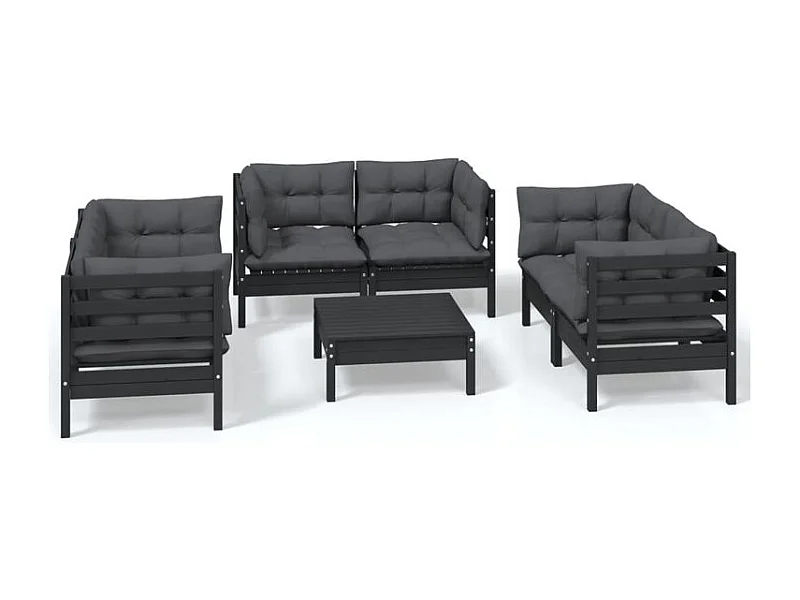 Salon de jardin 7 pcs avec coussins Bois de pin massif