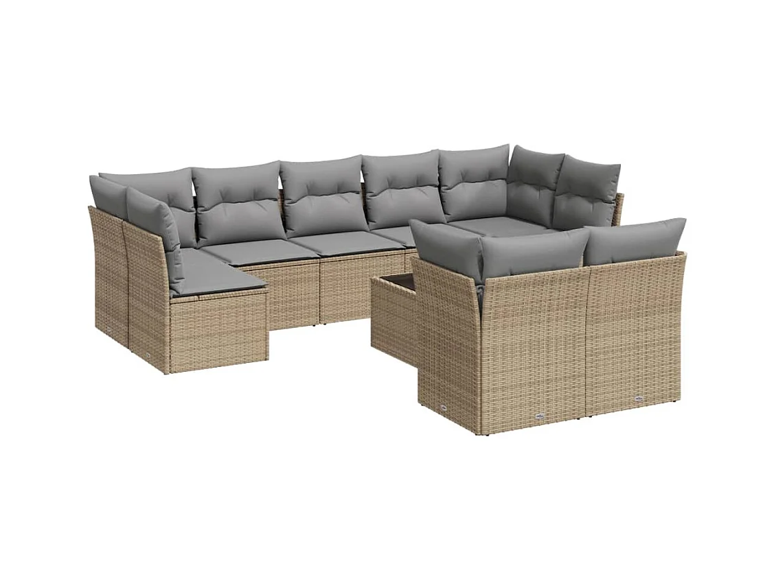 Salon de jardin avec coussins 10 pcs beige résine tressée