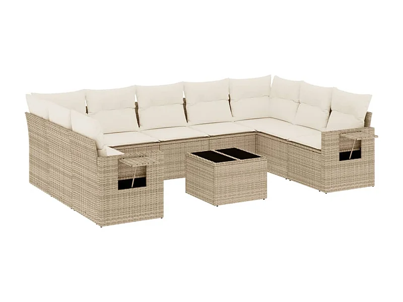 Salon de jardin avec coussins 10 pcs beige résine tressée
