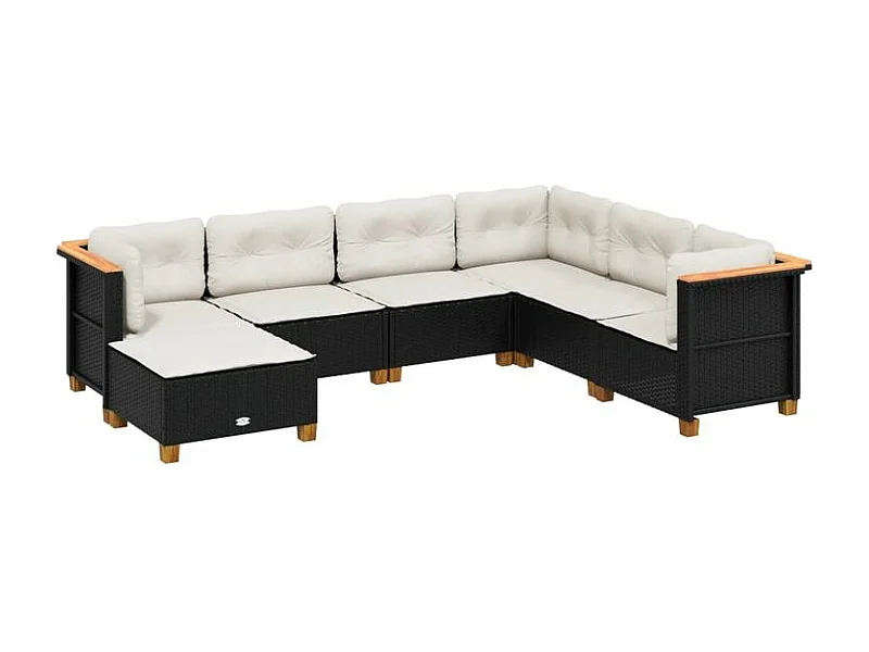 Salon de jardin 7 pcs avec coussins noir résine tressée